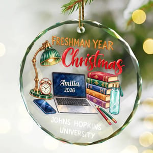 Personalized Round Glass Ornament - Custom Student Name Graduation Year and School