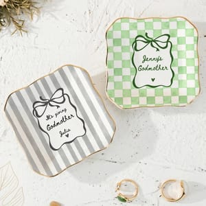 Personalized Ring Dish Custom Name – Godmother Gift, Bow Design Jewelry Holder Trinket Dish Keepsake Gift