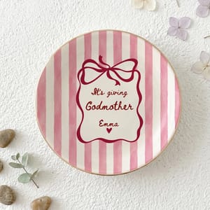Personalized Ring Dish Custom Name – Godmother Gift, Bow Design Jewelry Holder Trinket Dish Keepsake Gift
