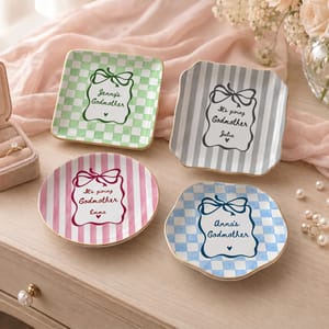 Personalized Ring Dish Custom Name – Godmother Gift, Bow Design Jewelry Holder Trinket Dish Keepsake Gift
