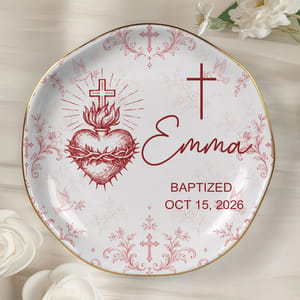 Personalized Baptism Ring Dish Custom Name & Date, Christian Keepsake Jewelry Tray, Cross Religious Trinket Dish, Meaningful Baptism Gift