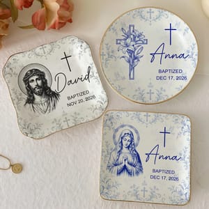 Personalized Baptism Ring Dish Custom Name & Date, Christian Keepsake Jewelry Tray, Cross Religious Trinket Dish, Meaningful Baptism Gift