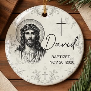 Custom Name & Date Baptism Glass Ornament, Personalized Christian Christmas Tree Decor, Jesus Mary Sacred Heart Keepsake, Religious Gift