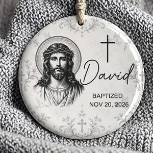 Custom Name & Date Baptism Glass Ornament, Personalized Christian Christmas Tree Decor, Jesus Mary Sacred Heart Keepsake, Religious Gift