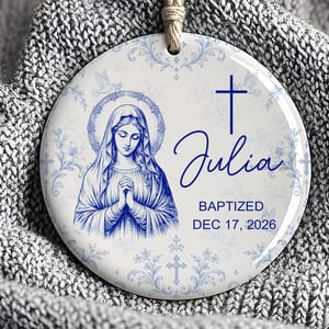 Custom Name & Date Baptism Glass Ornament, Personalized Christian Christmas Tree Decor, Jesus Mary Sacred Heart Keepsake, Religious Gift