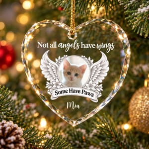 Custom Photo Dog Cat Memorial Not All Angels Have Wings - Personalized Heart Shaped Glass Ornament