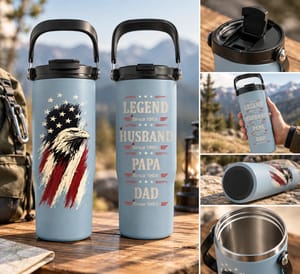 Legend Husband Papa Dad Custom Names & Years American Eagle Flag - Personalized Tumbler