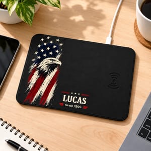 American Eagle Flag Custom Name & Year - Personalized Wireless Charging Mouse Pad