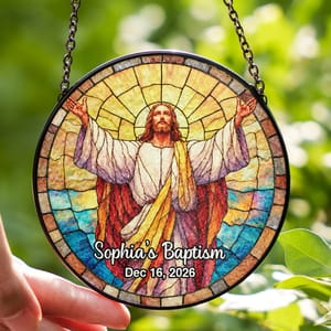 Personalized Jesus Baptism Glass Suncatcher - Custom Name and Date