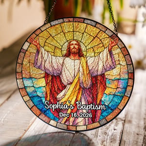 Personalized Jesus Baptism Glass Suncatcher - Custom Name and Date