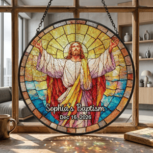 Personalized Jesus Baptism Glass Suncatcher - Custom Name and Date