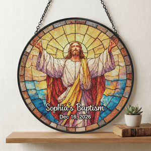 Personalized Jesus Baptism Glass Suncatcher - Custom Name and Date