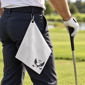 Winged Golf Ball Custom Name - Personalized Golf Towel with Clip - Golf Gifts for Dad, Grandpa, Golf Lovers