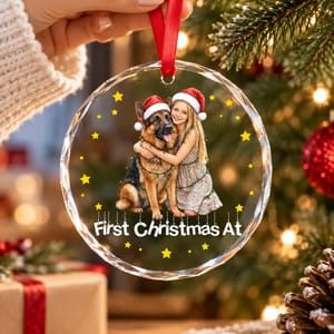 First Christmas Together Custom Photo & Text - Personalized Glass Ornament - Christmas Gifts for Family & Pet Lovers
