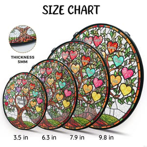 Personalized Family Tree of Life Stained Glass Suncatcher – Custom Family Names & Heart Leaves, Family Window Hanging Decor, Gift for Mom & Grandma