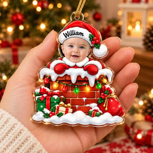 Personalized Shaped Acrylic Christmas Ornament Custom Name – Baby Santa Photo Keepsake, First Christmas Holiday Tree Decor Gift
