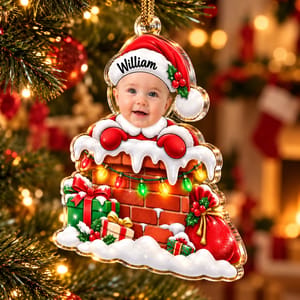 Personalized Shaped Acrylic Christmas Ornament Custom Name – Baby Santa Photo Keepsake, First Christmas Holiday Tree Decor Gift