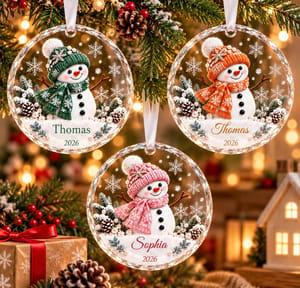 Personalized Kids Name Ornament 2026, Custom Name Christmas 2026, Snowman Christmas Ornaments for Kids, Grandkid Baby Christmas Keepsakes