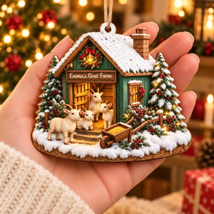 Personalized Shaped Wooden Christmas Ornament Custom Name – Goat Farm Holiday Keepsake, Rustic Farmhouse Christmas Tree Decor Gift