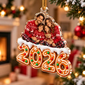 Personalized Shaped Acrylic Christmas Ornament Custom Family Photo – 2026 Gingerbread Family Keepsake, Holiday Tree Decor Gift