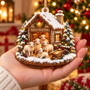 Personalized Shaped Wooden Christmas Ornament Custom Name – Sheep Farm Holiday Keepsake, Rustic Farmhouse Christmas Tree Decor Gift