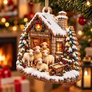 Personalized Shaped Wooden Christmas Ornament Custom Name – Sheep Farm Holiday Keepsake, Rustic Farmhouse Christmas Tree Decor Gift