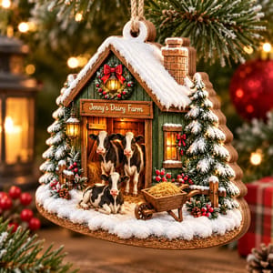 Personalized Shaped Wooden Christmas Ornament Custom Name – Dairy Farm Holiday Keepsake, Cow Farmhouse Christmas Tree Decor Gift