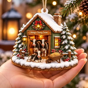 Personalized Shaped Wooden Christmas Ornament Custom Name – Dairy Farm Holiday Keepsake, Cow Farmhouse Christmas Tree Decor Gift