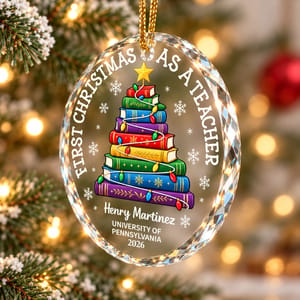 Custom Name First Christmas as a Teacher - Personalized Teacher Glass Christmas Ornament