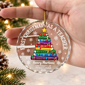 Custom Name First Christmas as a Teacher - Personalized Teacher Glass Christmas Ornament