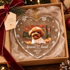 Personalized Pet Memorial Heart Ornament Custom Pet Name & Year, Watercolor Dog Cat Portrait Keepsake, In Loving Memory Holiday Gift