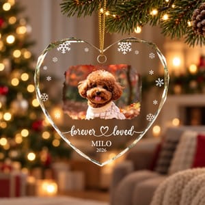 Personalized Pet Memorial Heart Ornament Custom Pet Name & Year, Watercolor Dog Cat Portrait Keepsake, In Loving Memory Holiday Gift
