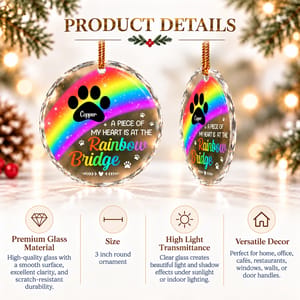 Custom Name Rainbow Bridge Glass Ornament - Personalized Pet Loss Memorial Keepsake