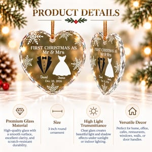 First Christmas as Mr and Mrs Ornament - Personalized Couple Names and Wedding Date,
