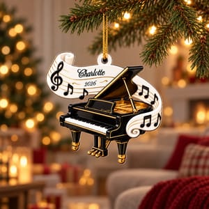 Personalized Musician Christmas Ornament Custom Name & Year, Musical Instrument Keepsake, Piano Music Holiday Tree Decor, Music Lover Gift