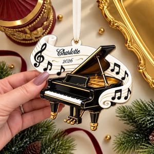 Personalized Musician Christmas Ornament Custom Name & Year, Musical Instrument Keepsake, Piano Music Holiday Tree Decor, Music Lover Gift
