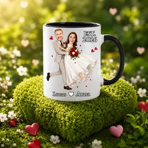 Custom Face Wedding Couple Mug – Personalized Newlywed Coffee Cup with Names & Date, Unique Wedding Gift for Bride and Groom