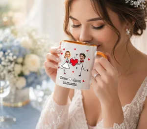 Custom Stick Figure Wedding Mug – Personalized Newlywed Photo Coffee Cup, Unique Engagement & Wedding Gift for Couples