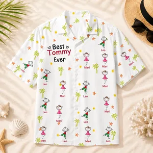 Best Dad Ever Hawaiian Shirt, Custom Name Hawaiian Shirt, Personalized Kids Figure Shirt, Choose Number of Children