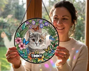 Custom Photo Forever In My Heart, Dear Friend - Memorial Personalized Custom Stained Glass Window Hanging Suncatcher - Sympathy Gift For Pet Owners, Pet Lovers