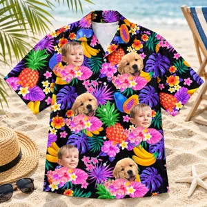 Custom Photo Hawaiian Shirt, Personalized Face and Pet Hawaiian Shirt, Family Vacation Gift