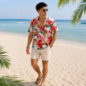 Tropical Floral Hawaiian Shirt with Personalized, Custom Face Photo Shirt, Upload Pet or Human Portrait