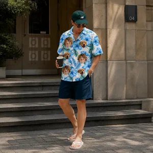 Tropical Floral Hawaiian Shirt with Personalized, Custom Face Photo Shirt, Upload Pet or Human Portrait