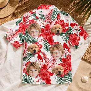 Tropical Floral Hawaiian Shirt with Personalized, Custom Face Photo Shirt, Upload Pet or Human Portrait
