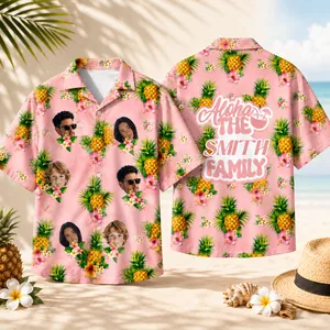 Custom Family Name Hawaiian Shirt with Face Photo, Tropical Aloha Family Matching Outfit