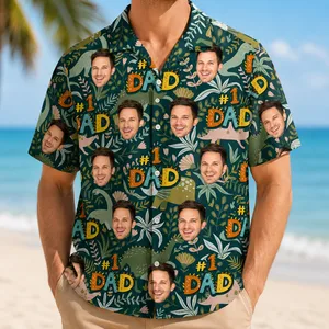 Hawaiian Shirt Custom Photo Dad Dino #1 Personalized Vacation Gift
