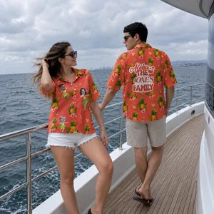 Personalized Hawaiian Shirt for Family Vacation, Upload Multiple Faces, Custom Surname Beach Shirt