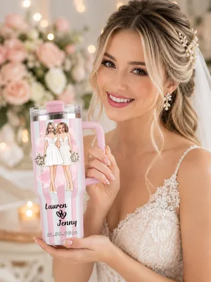 Personalized Two Brides 40oz Striped Tumbler – Insulated Keepsake