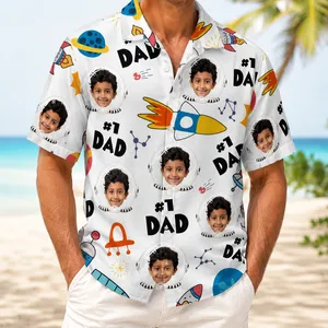 Custom Face Kids Hawaiian Shirt Astronaut #1 Dad Personalized Vacation Gift Shirt