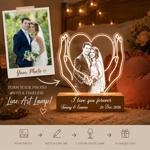 Custom Line Art Wedding Couple Photo LED Acrylic Night Light Personalized Lamp